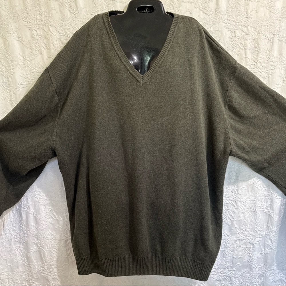 Alex Cannon Knit V-neck Sweater Men's XL Sage Green Long Sleeve Cotton Pullover